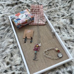 Plunder a lot of earrings bracelet and necklace The necklace is a charm necklace